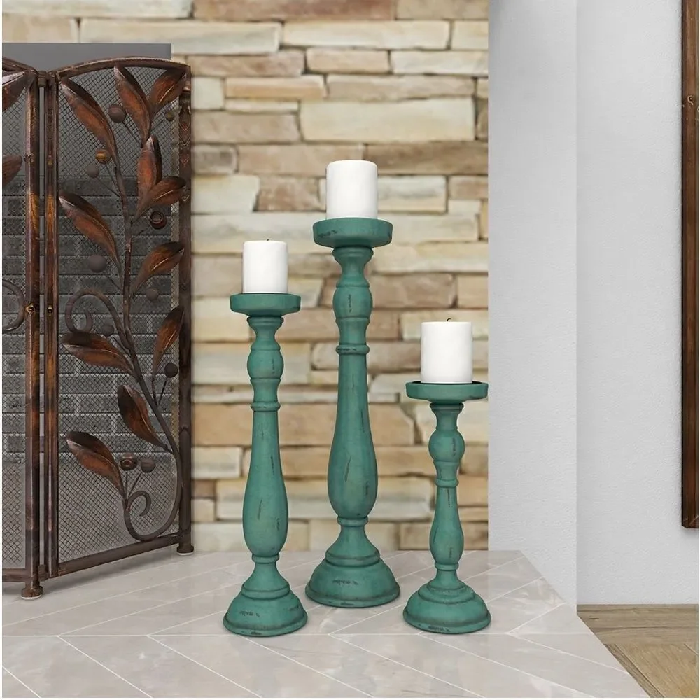 Pier 1 Imports Traditional Turquoise Wood Set of 3 Candle Holders